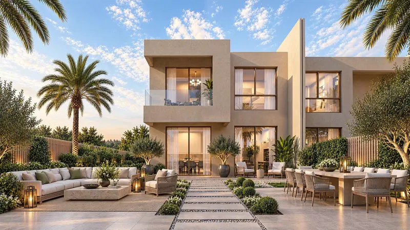 Villa garden terrace with outdoor dining